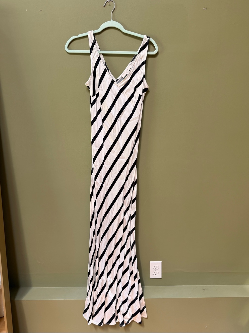 LOFT Black and White Diagonal Stripe Maxi Dress